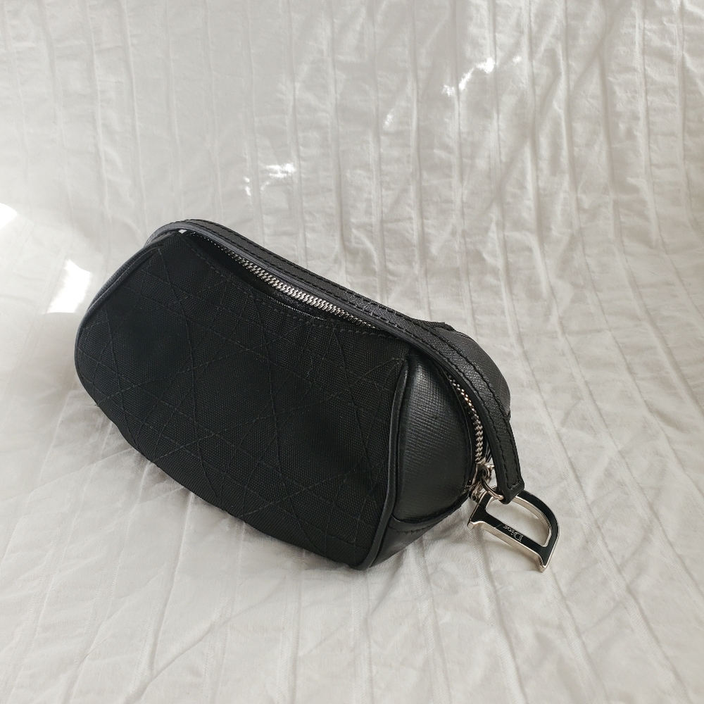 Dior small zip wristlet black cannage canvas